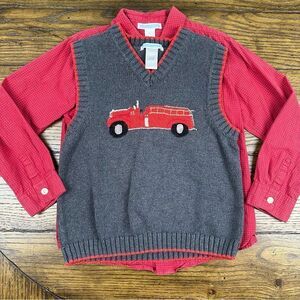 Janie and Jack Fire Truck Sweater Vest and Shirt